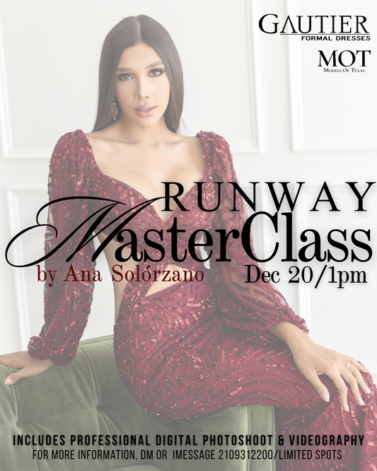 Runway Master Class, Saturday, 12/20, 1pm. Wear all black, comfortable heels/shoes. Includes professional digital photoshoot & Videography. Limited spots available.